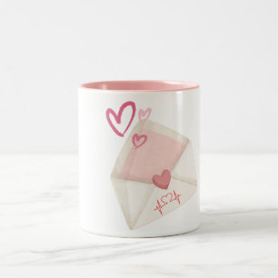 Caneca De Café Em Dois Tons Letra Love Mug - Envelope Romântico e Coração Rosa