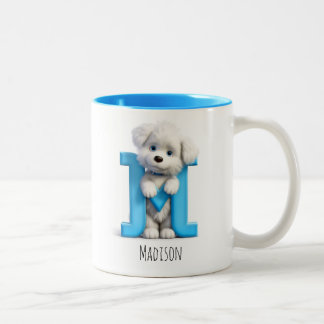 Caneca De Café Em Dois Tons Letra M Cão Alfabético Monograma Café Mug