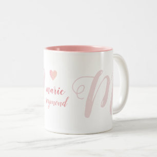 Caneca De Café Em Dois Tons Letra M Monograma no Amor Rosa