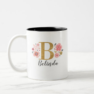 Caneca De Café Em Dois Tons Letra oral rosa monograma B