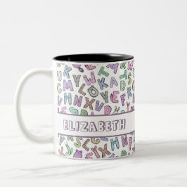 Caneca De Café Em Dois Tons Letras alfabéticas de rabisco