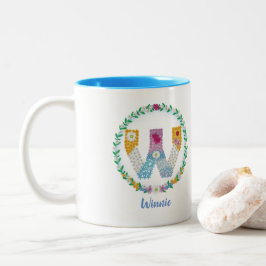 Caneca De Café Em Dois Tons Letras Flores Iniciais "W" com Nome Personalizado