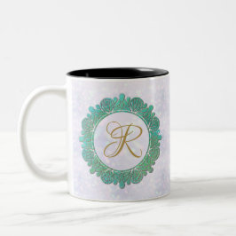Caneca De Café Em Dois Tons Letras iniciais de monograma elegante com Mandala