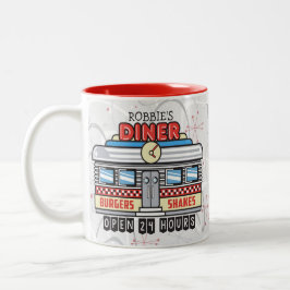 Caneca De Café Em Dois Tons Letreiro de Lanchonete Retro Personalizado NAME 50