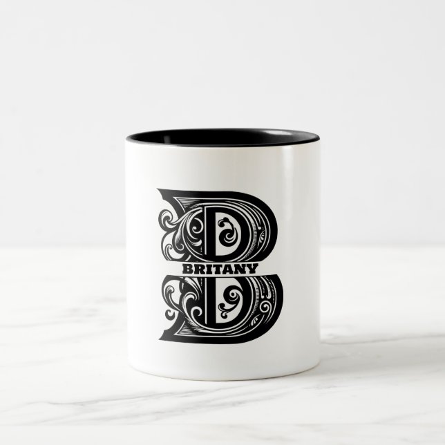 Caneca De Café Em Dois Tons Letter B Custom Monogram (Centro)