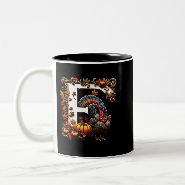 Caneca De Café Em Dois Tons Letter f Thanksgiving gift style  (Esquerda)