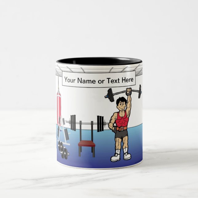 Caneca De Café Em Dois Tons Levantador de peso personalizado - Cartoon masculi (Centro)