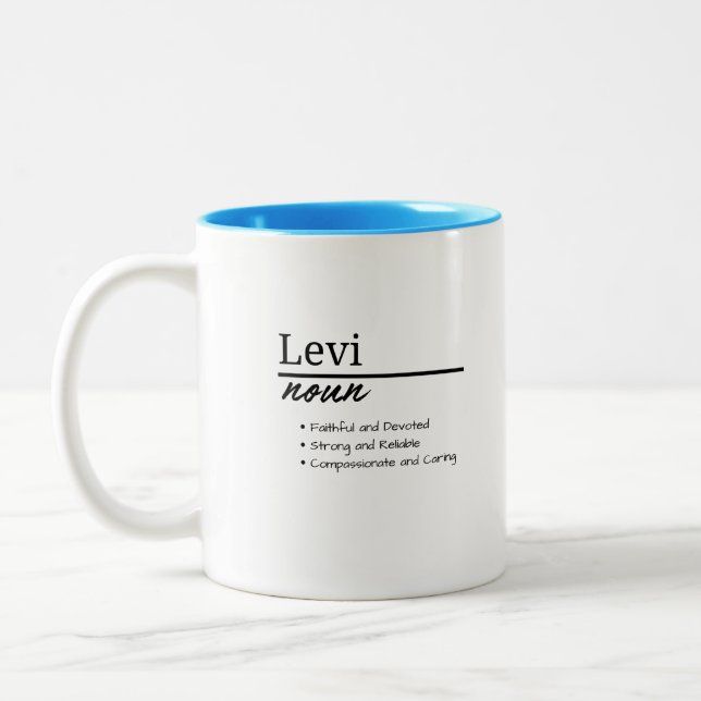 Caneca De Café Em Dois Tons Levi, Definição de Nome Personalizado de Menino (Esquerda)