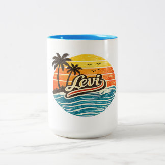 Caneca De Café Em Dois Tons Levi Retro Sunset Name Design
