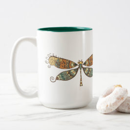 Caneca De Café Em Dois Tons Libélula Colorida Ornamental Monstruosa