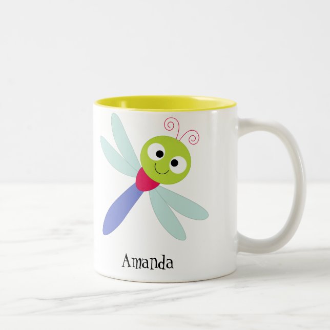 Caneca De Café Em Dois Tons Libélula feliz bonito dos desenhos animados com (Direita)