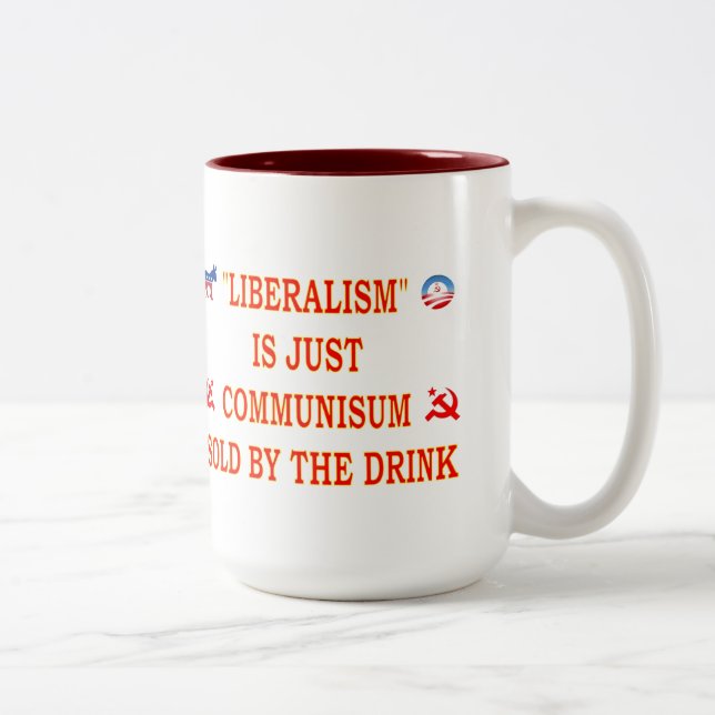 CANECA DE CAFÉ EM DOIS TONS LIBERALISMO É APENAS COMUNISMO (Direita)