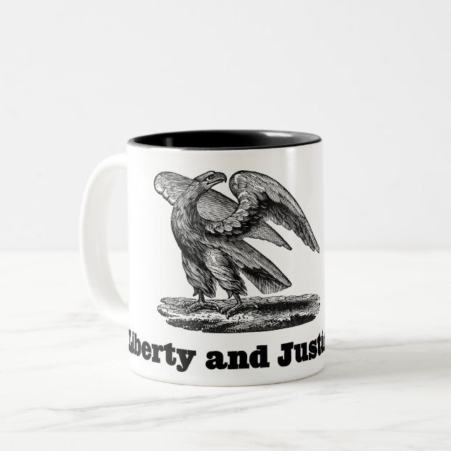 Caneca De Café Em Dois Tons Liberdade E Justiça Águia Americana Arte Patriótic (Frente Esquerda)