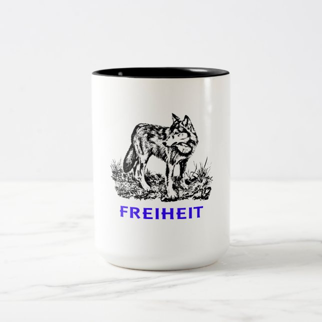 Caneca De Café Em Dois Tons Liberdade - lobo em selva (Centro)