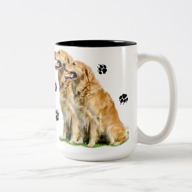 Caneca De Café Em Dois Tons Licença dourada Pawprints (dos Retrievers) em seu (Direita)