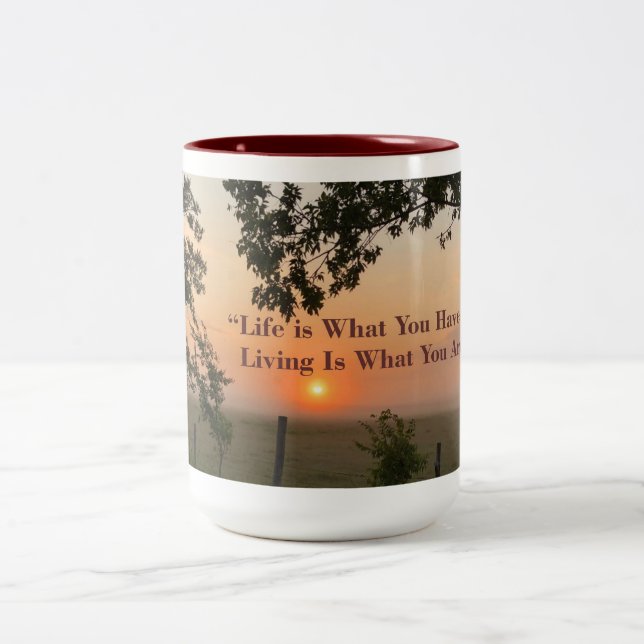 Caneca De Café Em Dois Tons Life and Living Motivational Saying (Centro)