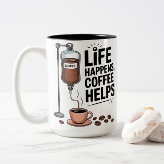 Caneca De Café Em Dois Tons Life Happens Coffee Helps Funny Coffee Lover