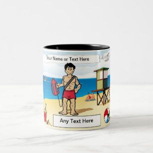 Caneca De Café Em Dois Tons Lifeguard - Cartoon masculino por PrintedPerfectio