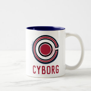 Caneca De Café Em Dois Tons Liga da Justiça  Símbolo Cyborg de pincel e meio