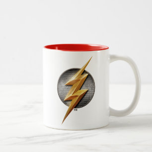 Caneca De Café Em Dois Tons Liga da Justiça Símbolo de Bolt Metálico Flash