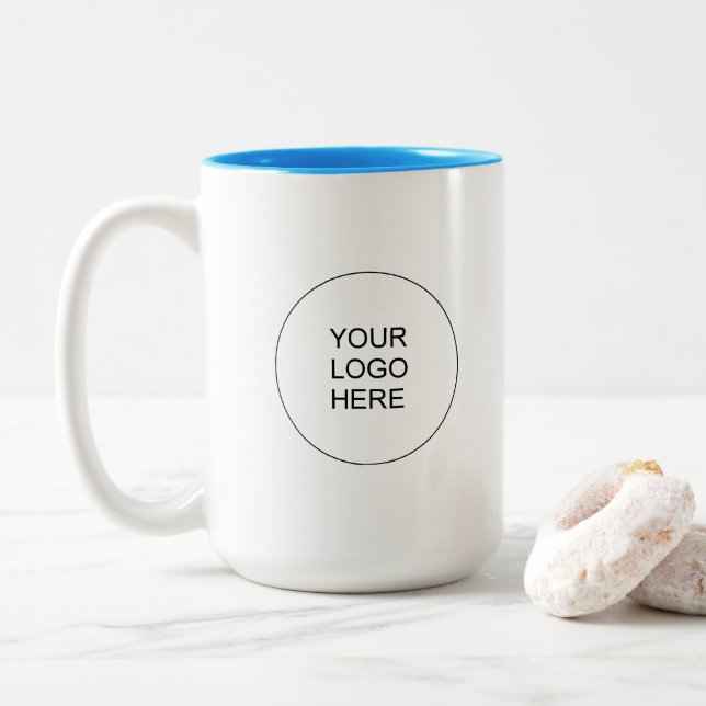 Caneca De Café Em Dois Tons Light Blue White Business Logo Simple Promotional (Com Donut)