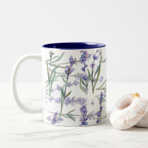 Caneca De Café Em Dois Tons Lilac do azul da arte da aguarela da planta da