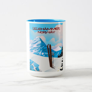 Caneca De Café Em Dois Tons Lillehammer Norway Ski poster.
