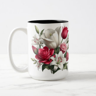 Caneca De Café Em Dois Tons Lily e rosas - Cama de café de dois tons, 15 oz