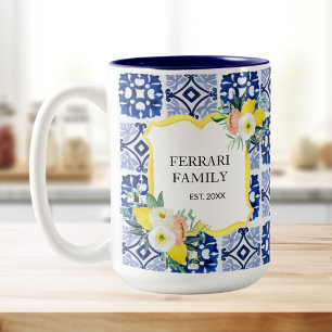 Caneca De Café Em Dois Tons Limão Cítrico Azul Naval Italiano Mediterrâneo
