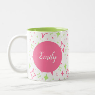 Caneca De Café Em Dois Tons Limão rosa com estrelas personalizado