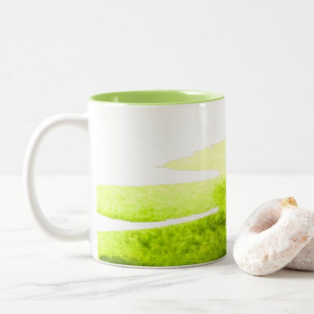 Caneca De Café Em Dois Tons Lime grama verde swish aquarela (Com Donut)