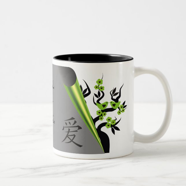 Caneca De Café Em Dois Tons Limões Adoram Pássaros Em Salas De Árvore Sakura (Direita)
