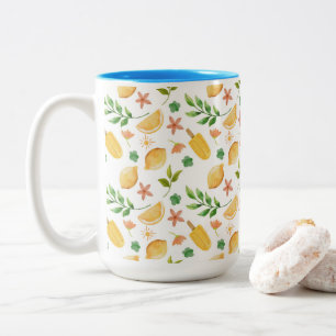 Caneca De Café Em Dois Tons Limões de Aquarela e picolés, Mug de Café de Dois