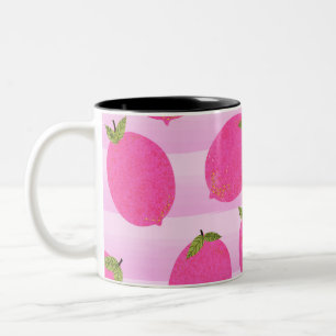 Caneca De Café Em Dois Tons Limões Rosa Limonada Verão Frutas Aquarela