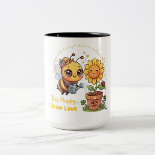 Caneca De Café Em Dois Tons Linda Abelha Kawaii Regando Girassol Bee Feliz Cre