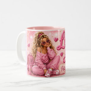 Caneca De Café Em Dois Tons Linda de Rosa Garota Feminina Inspiradora Amo Você