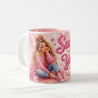 Caneca De Café Em Dois Tons Linda de Rosa Garota Feminina na Moda Apaixonada p