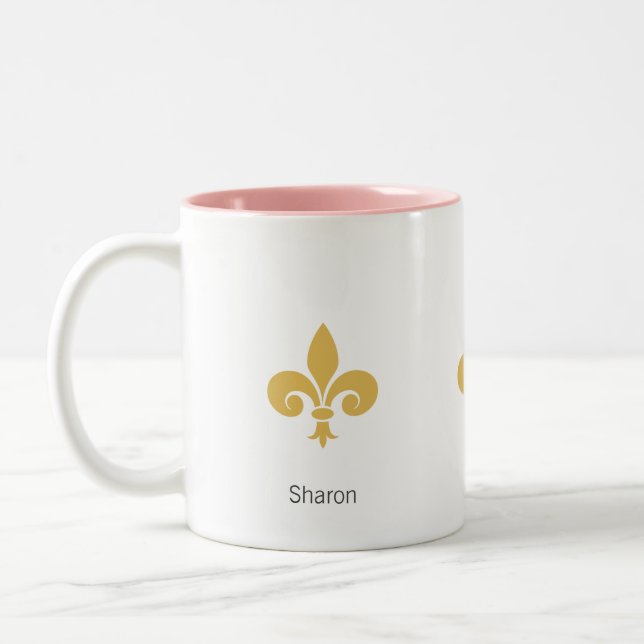 Caneca De Café Em Dois Tons Linda Flor-de-lis em Branco (Esquerda)