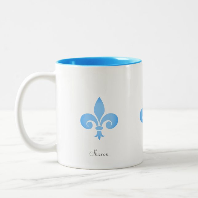 Caneca De Café Em Dois Tons Linda Flor-de-lis em Turquesa (Esquerda)