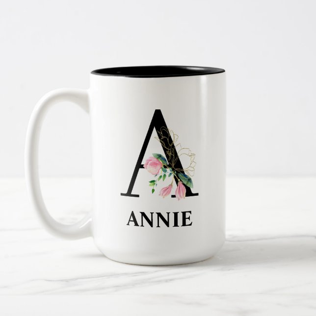 Caneca De Café Em Dois Tons Linda Inicial Monogramada (Esquerda)