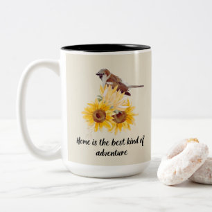 Caneca De Café Em Dois Tons Linda Pássaro e Girassóis com citação