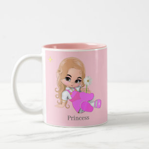 Caneca De Café Em Dois Tons Linda Princesinha com Flor de Margarida em Rosa