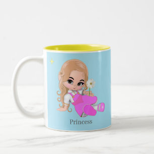 Caneca De Café Em Dois Tons Linda Princesinha com Flor em Azul Claro