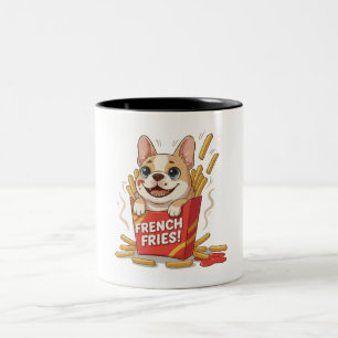 Caneca De Café Em Dois Tons Lindas Batatas Fritas Francesas Bulldog Arte Kawai