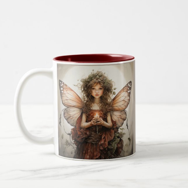 Caneca De Café Em Dois Tons Lindas Fadas Vestidas de Vermelho (Esquerda)