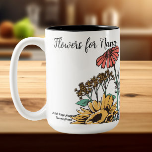 Caneca De Café Em Dois Tons Lindas flores azuis e douradas para a vovó PERSONA