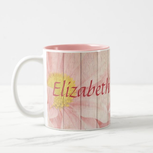 Caneca De Café Em Dois Tons Lindas flores rosa (Esquerda)
