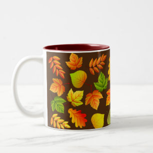 Caneca De Café Em Dois Tons Lindas Folhas de outono em Castanho
