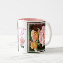 Caneca De Café Em Dois Tons Lindas Rosas Rosa e Corações com Amor