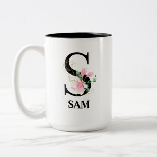 Caneca De Café Em Dois Tons Lindo alfabeto florido S monogramado